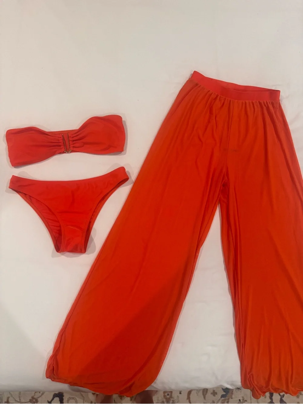 Orange Bandeau Bikini Set with Matching Lounge Pants